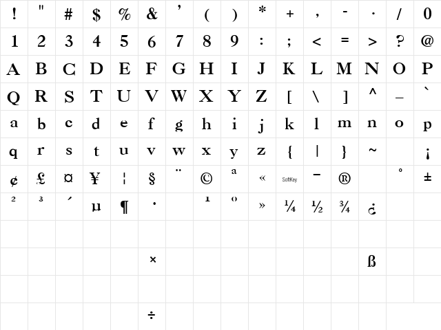 Casque Bold  glyph index