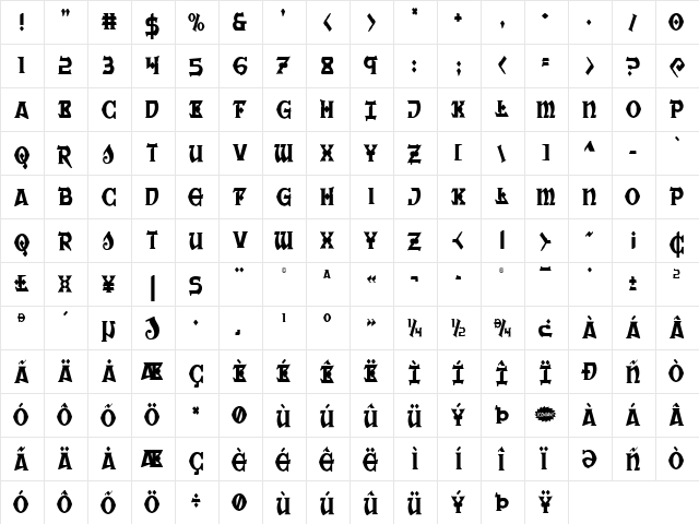 War Priest Condensed Condensed  glyph index