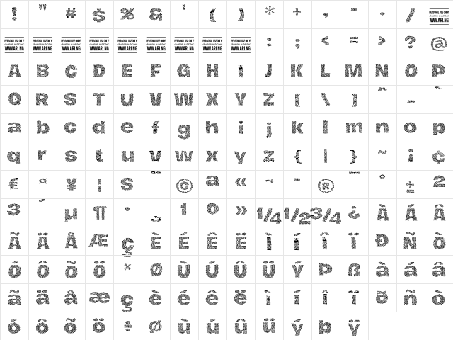 Hierograf Pattern PERSONAL USE Regular  glyph index