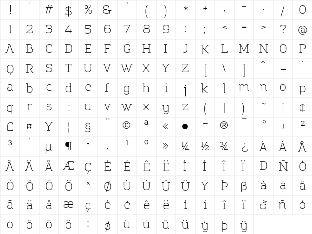 Amazing Grotesk Light  glyph index