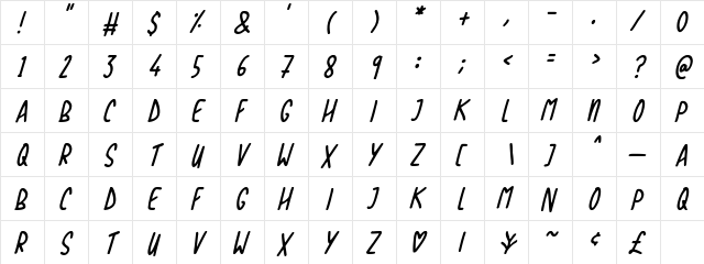 Love The Trees Italic  glyph index