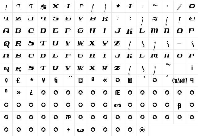 Javatronic Regular  glyph index