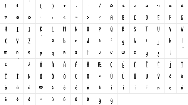 Big Bang Comix Regular  glyph index