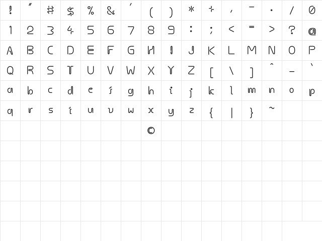 Hosobiki Regular  glyph index