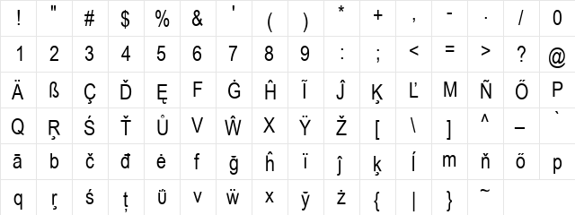 LinguineLinguist Regular  glyph index
