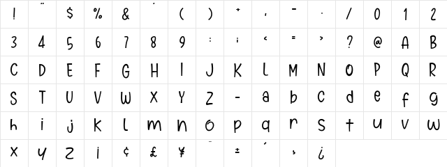 Marie Clara Regular  glyph index