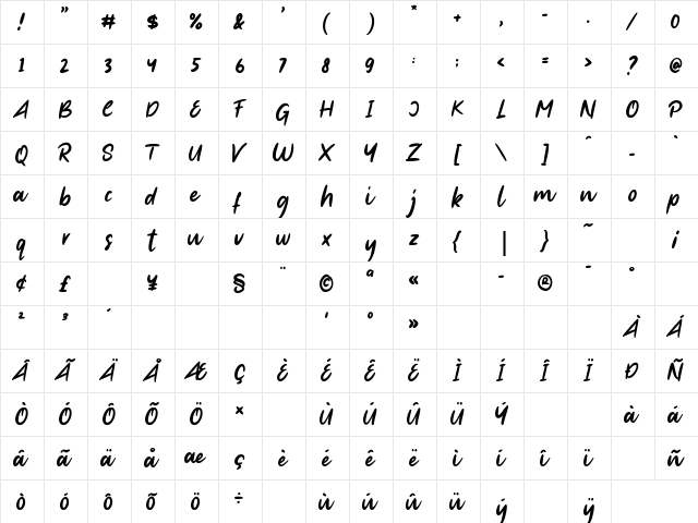 First Time Regular  glyph index