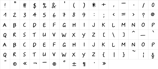 IrinaC Regular  glyph index