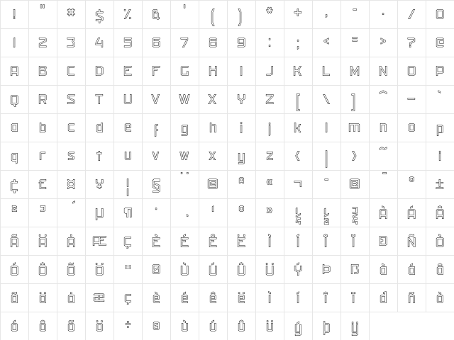 Militech Outlined  glyph index