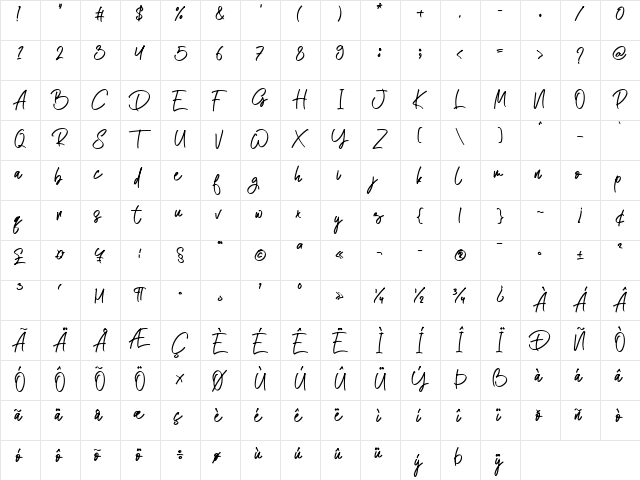 Atakana Script Regular  glyph index