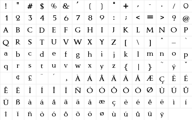 Amos Regular  glyph index