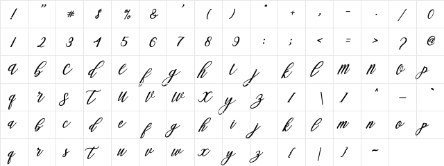 Steady Regular  glyph index