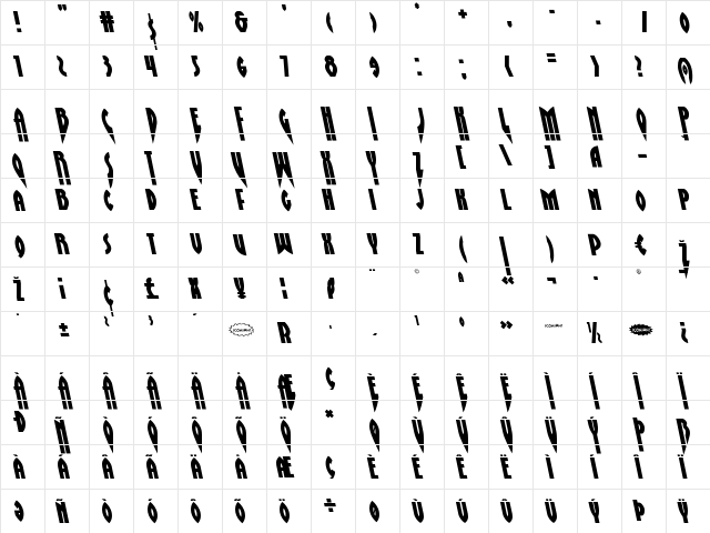 Zirconian Leftalic Italic  glyph index