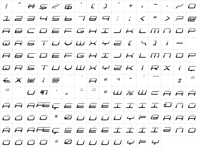 QuickTech Halftone Italic Italic  glyph index