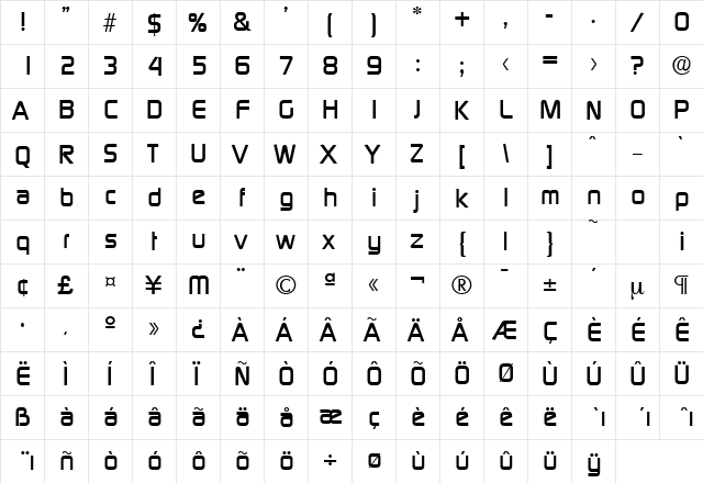 Digital-Serial Bold  glyph index