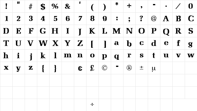 BroccusDisplaySSK Regular  glyph index
