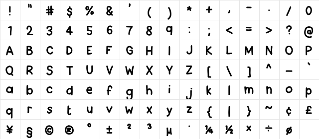 Back to School Medium  glyph index