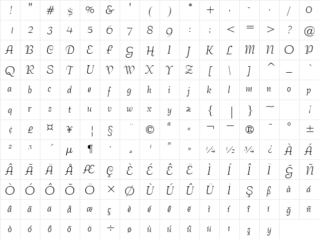 00599 Regular  glyph index