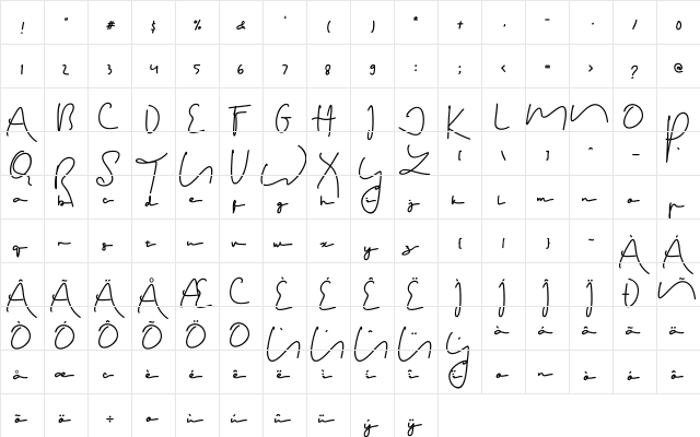 Terecia Regular  glyph index