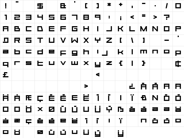 Aerial Regular  glyph index