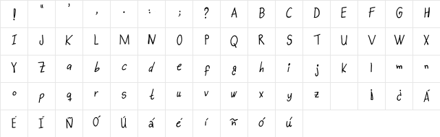 Hecho A Mano Regular  glyph index