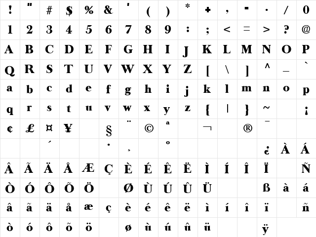 Hernford Regular  glyph index