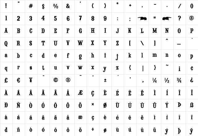 Saloon Girl Fill Regular  glyph index