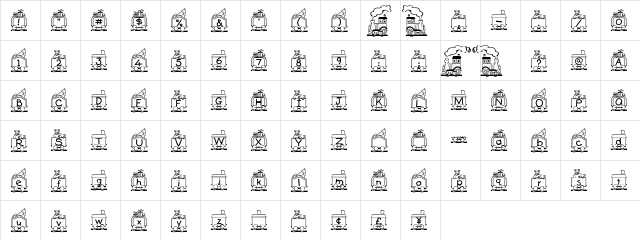 Jennifer'sTrain Regular  glyph index