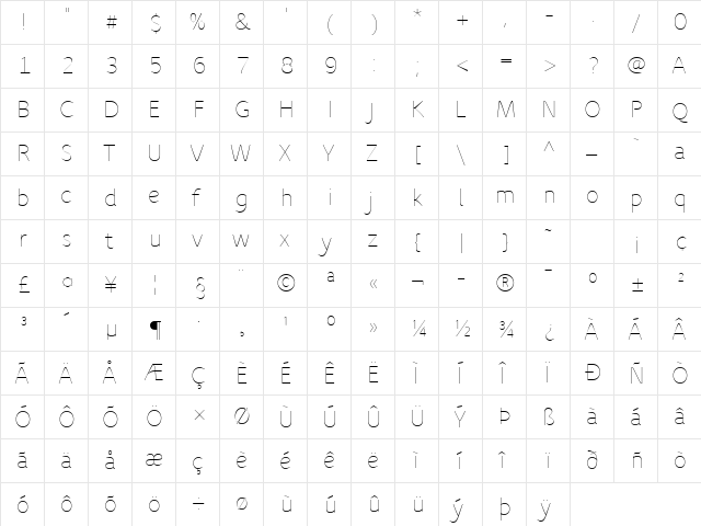 SpeakTF-Light Regular  glyph index