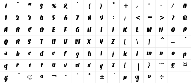 BancoHeavyC Regular  glyph index