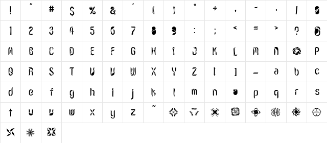 LVDC Romantic9 Regular  glyph index