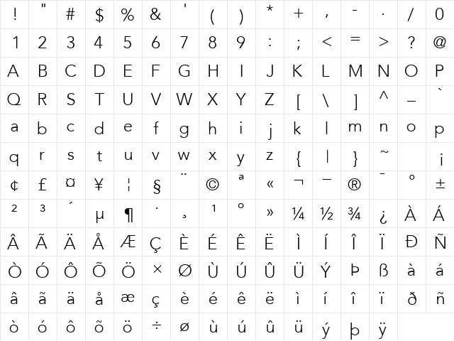 ExpoLightSSK Regular  glyph index