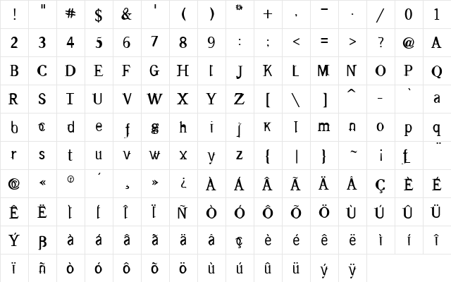 Tape Regular  glyph index