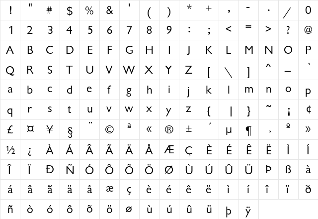 GarrisonSans-Regular Regular  glyph index