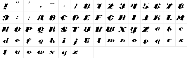Crash Bold  glyph index