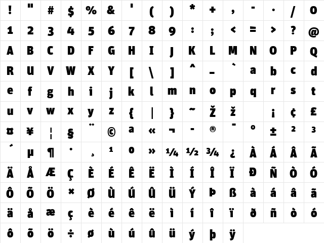 Unit-Ultra Regular  glyph index