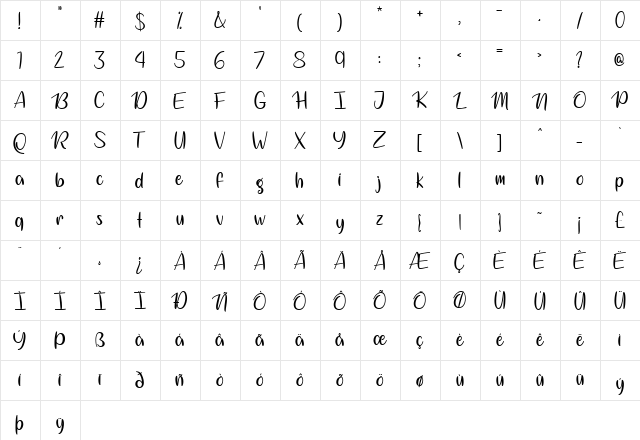 Magical Night Regular  glyph index