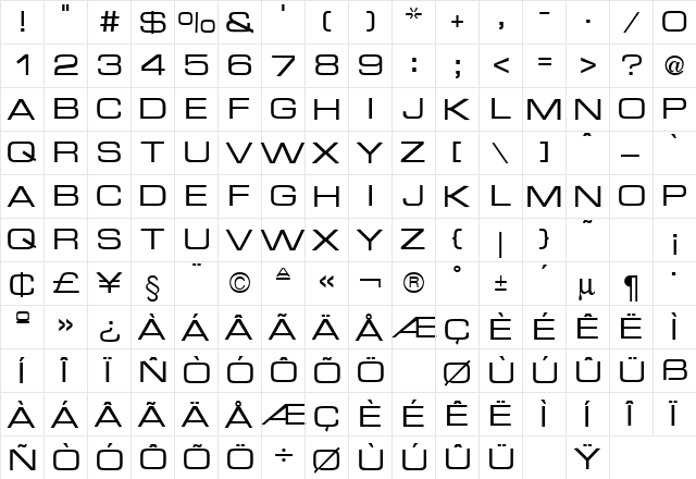 Micro Technic Extended Regular  glyph index