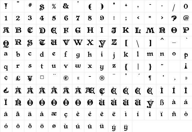 Primitive Regular  glyph index