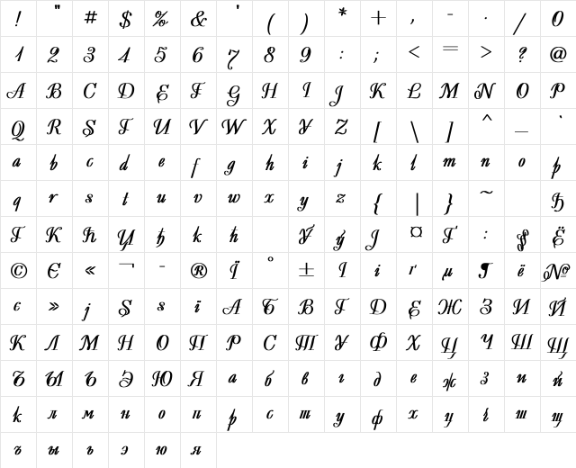 Decor Bold  glyph index