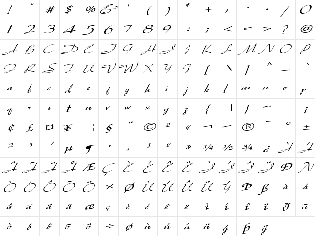 Hack Regular  glyph index