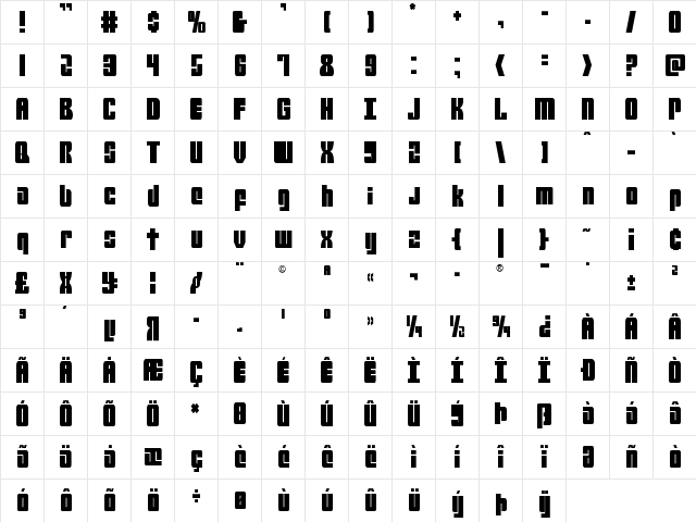 Mobile Infantry Condensed Condensed  glyph index