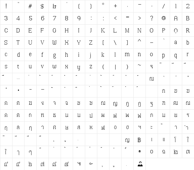 Ti_Serif Regular  glyph index