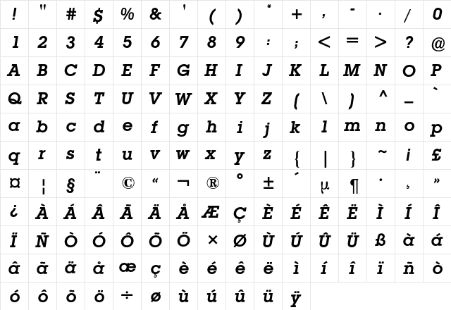 Lubalin BQ Regular  glyph index