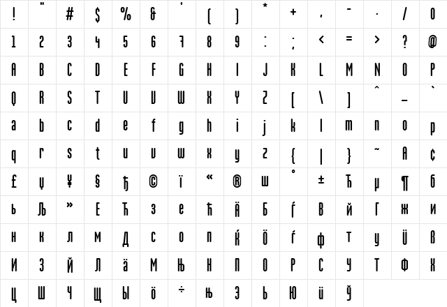 MartenCyrG Medium  glyph index