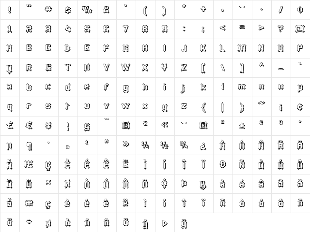 Luciferius Infernitus Regular  glyph index