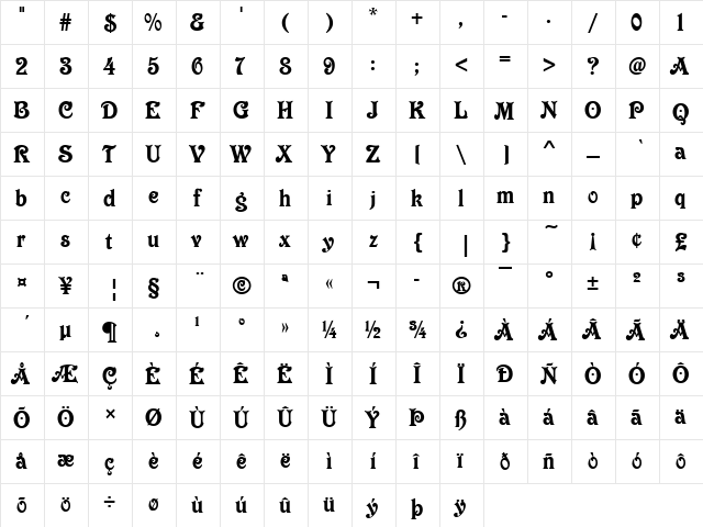 Victorian Alternate D Regular  glyph index