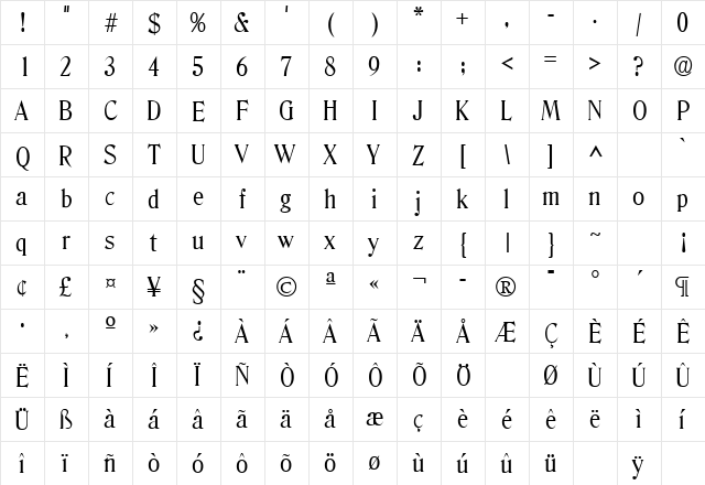 Denver Regular  glyph index