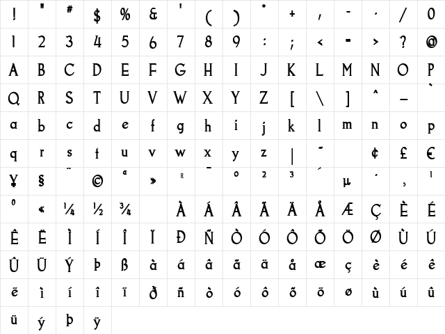 Goodfish Bold  glyph index