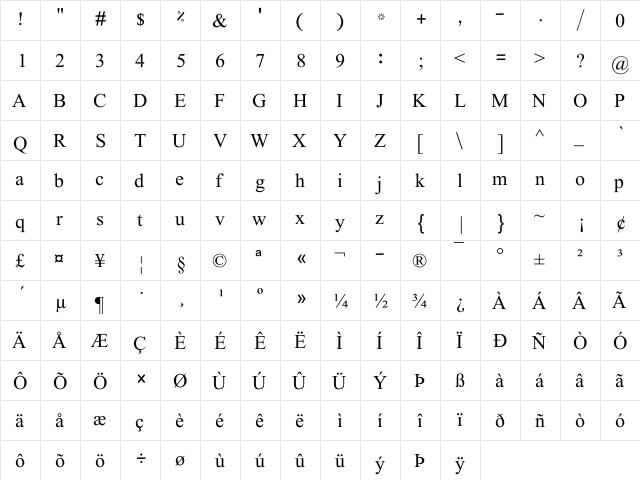Jameel Noori Kasheeda Regular  glyph index
